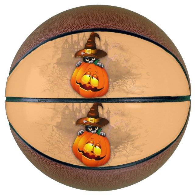 Balón De Baloncesto Halloween Curte Kitty Witch and Pumpkin Friend (Anverso)