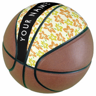Balón De Baloncesto Hibisco Amarillo, Hibisco Naranja, Tu Nombre