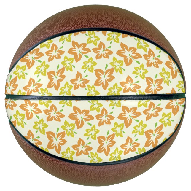 Balón De Baloncesto Hibiscus amarillo, Hibiscus Naranja, patrón floral (Anverso)