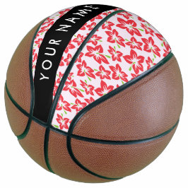Balón De Baloncesto Hibiscus Rojo, Flores Rojas, tu nombre