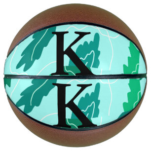 Balón De Baloncesto Hojas florales de turquesa verde patrón agregar mo