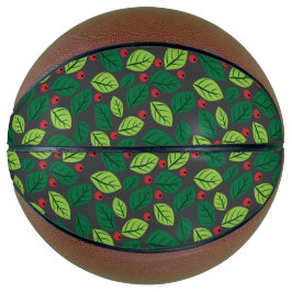 Balón De Baloncesto Hojas verdes, bayas rojas, patrón de hojas