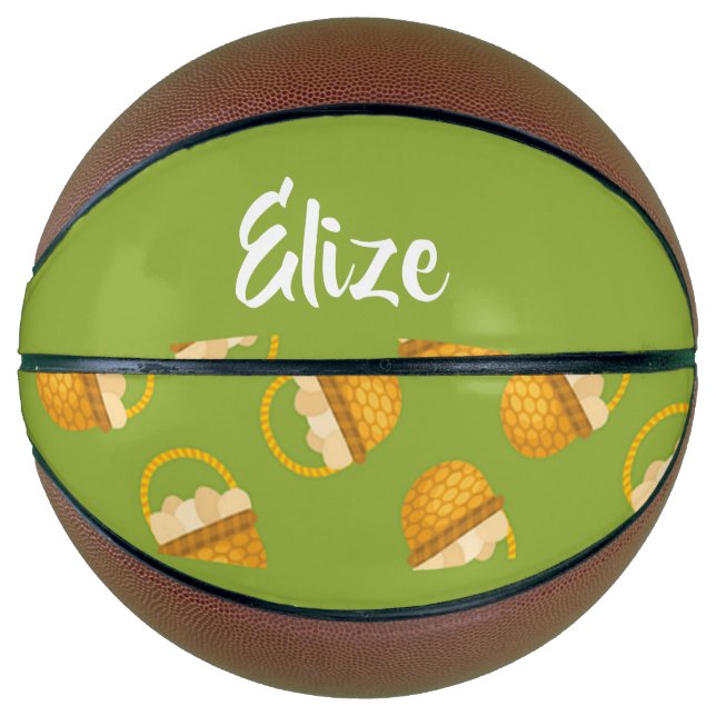 Balón De Baloncesto Huevos en cesta marrón en verde (Anverso)