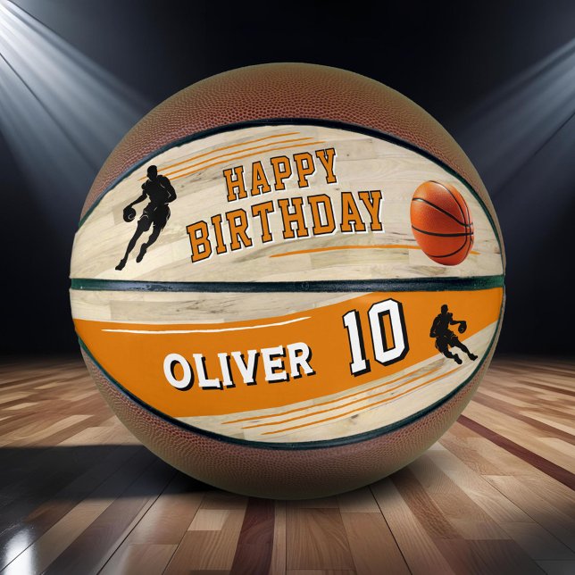 Balón De Baloncesto Jugador moderno Silhouette Stripe Happy Birthday (Subido por el creador)