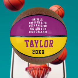 Balón De Baloncesto Jugador Motivacional Genial de Morado y Amarillo c