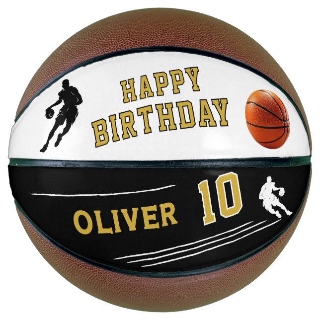 Balón De Baloncesto Jugador personalizado Silhouette Happy Birday (Anverso)