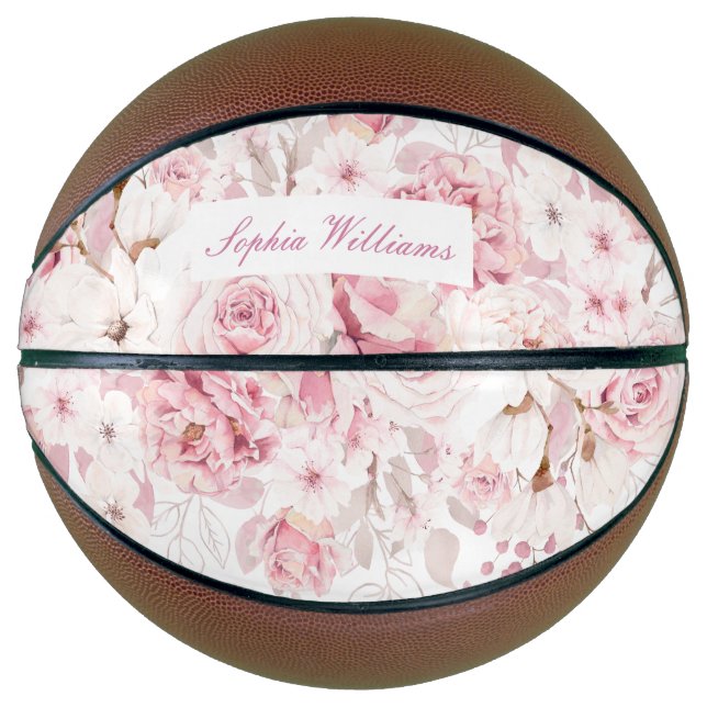 Balón De Baloncesto Las mujeres Chicas regalan flores de Bonito rosa R (Anverso)