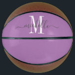 Balón De Baloncesto Lavanda Monogramada personalizada<br><div class="desc">Chicas personalizados monograman baloncesto con sif blanco inicial y un nombre de tipografía de estilo de escritura a la moda en un fondo de lavanda. Haga clic en "personalizar más adelante" para utilizar la herramienta de diseño simple si desea cambiar el color de fondo o las fuentes. Si necesitas ayuda...</div>