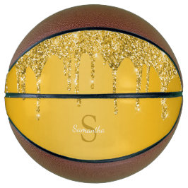 Balón De Baloncesto Letras Doradas con Brillo Chic Monograma Nombre