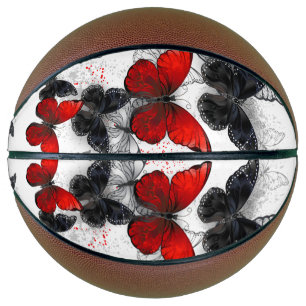 Balón De Baloncesto Mariposas Morpho voladoras negras y rojas