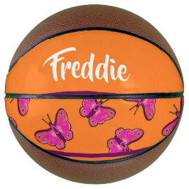 Balón De Baloncesto Mariposas rosas y púrpuras en el naranja