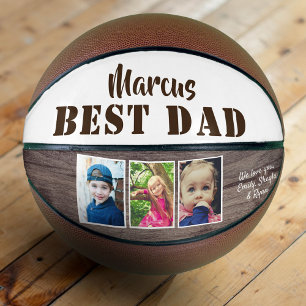 Balón De Baloncesto Mejor Papá de Madera Rústica Collage de 3 Fotos Dí