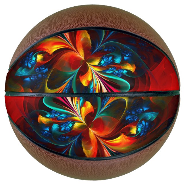 Balón De Baloncesto Modern Floral Resumen Art Naranja Patrón Azul #14 (Anverso)