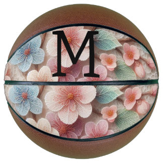 Balón De Baloncesto Monogram lace floral pink pastel cherry blossom 