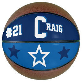 Balón De Baloncesto Monograma Azul y Blanco