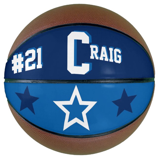 Balón De Baloncesto Monograma Azul y Blanco (Anverso)