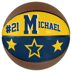 Balón De Baloncesto Monograma Azul y Maze Oro