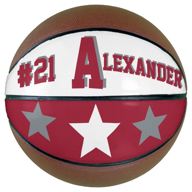 Balón De Baloncesto Monograma Crimson rojo, blanco y gris (Anverso)
