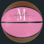 Balón De Baloncesto Monograma de Chica personalizado<br><div class="desc">Chicas personalizados monograman baloncesto con sif blanco inicial y un nombre de tipografía de estilo de escritura a la moda en un fondo rosado. Haga clic en "personalizar más adelante" para utilizar la herramienta de diseño simple si desea cambiar el color de fondo o las fuentes. Si necesitas ayuda con...</div>