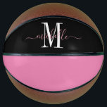 Balón De Baloncesto Monograma de Chica personalizado<br><div class="desc">Chicas personalizados monograman baloncesto con sif blanco inicial y un moderno nombre de tipografía de estilo guion rosado en un fondo negro. Haga clic en "personalizar más adelante" para utilizar la herramienta de diseño simple si desea cambiar el color de fondo o las fuentes. Si necesitas ayuda con esto, por...</div>