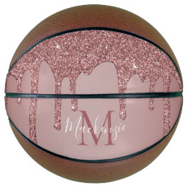 Balón De Baloncesto Monograma del Purpurina Girly Glam Rosa Gold Drin