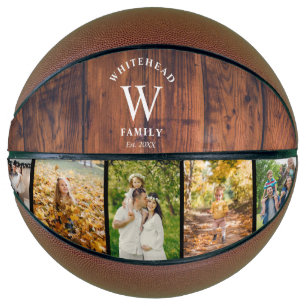 Balón De Baloncesto Monograma Madera 5 Collage de fotos Baloncesto