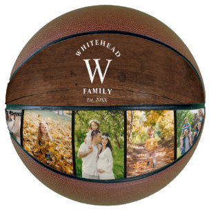 Balón De Baloncesto Monograma Madera Oscura 5 Collage de fotos