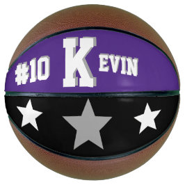 Balón De Baloncesto Monograma morado, gris y blanco