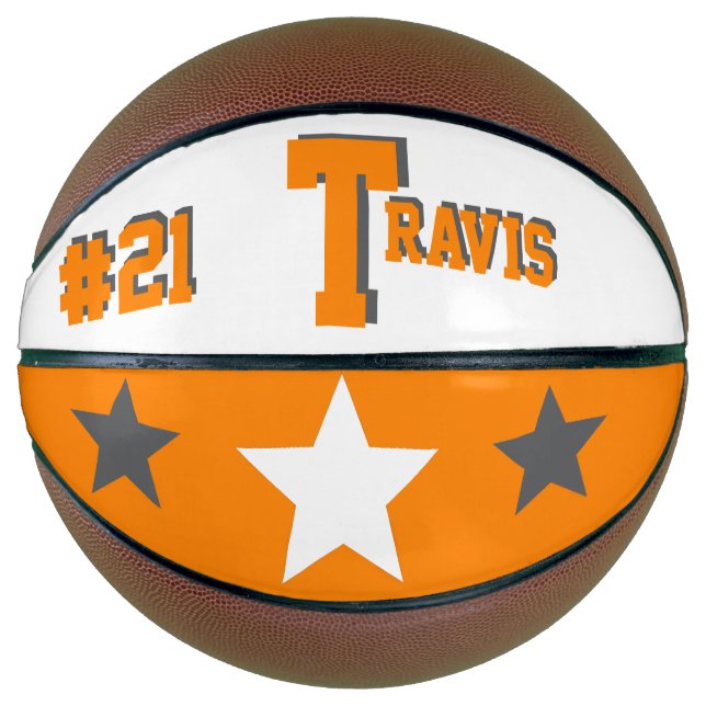 Balón De Baloncesto Monograma Naranja, gris y blanco (Anverso)