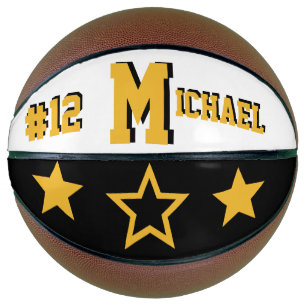 Balón De Baloncesto Monograma negro, blanco y oro