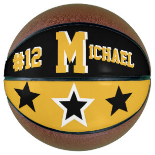 Balón De Baloncesto Monograma negro, dorado y blanco