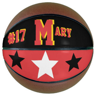 Balón De Baloncesto Monograma rojo, negro y oro