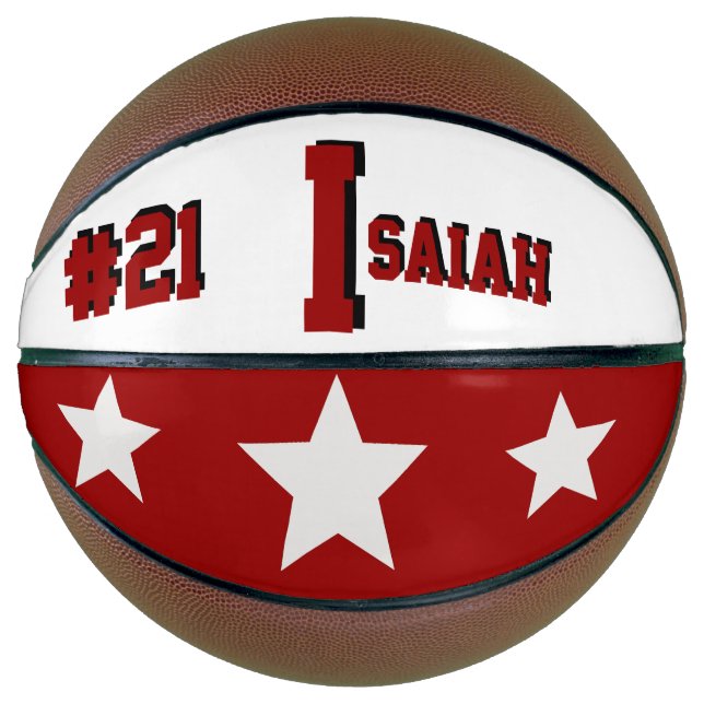 Balón De Baloncesto Monograma rojo y crema (Anverso)