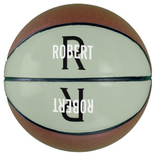 Balón De Baloncesto Monograma verde sabio moderno nombre baloncesto