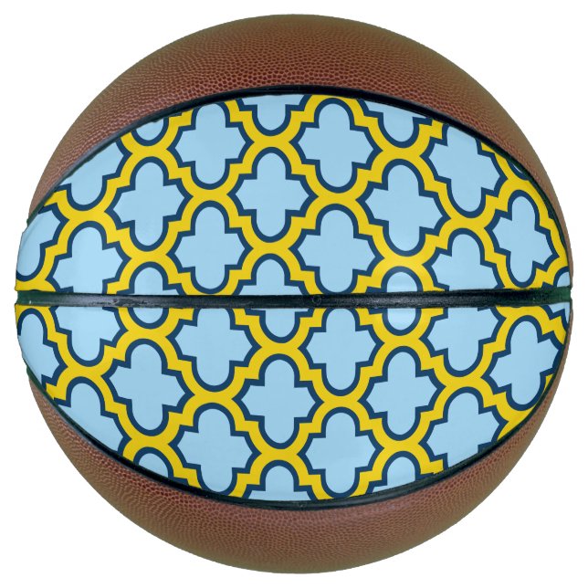 Balón De Baloncesto Mosaico azul y amarillo, Entramado, Quatrefoil (Anverso)
