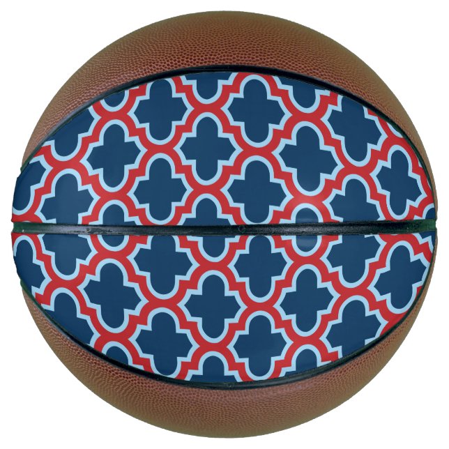 Balón De Baloncesto Mosaicos marroquíes azules y rojos, Entramado, Cua (Anverso)