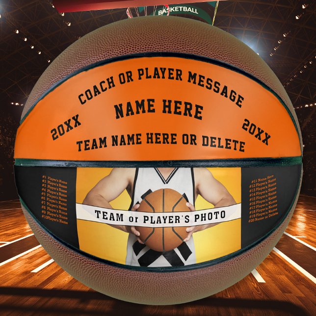 Balón De Baloncesto Naranja negro, baloncesto personalizado para entre (Orange, Black, Photo Basketball. Basketball gifts for seniors. Personalized basketball coach gifts.)