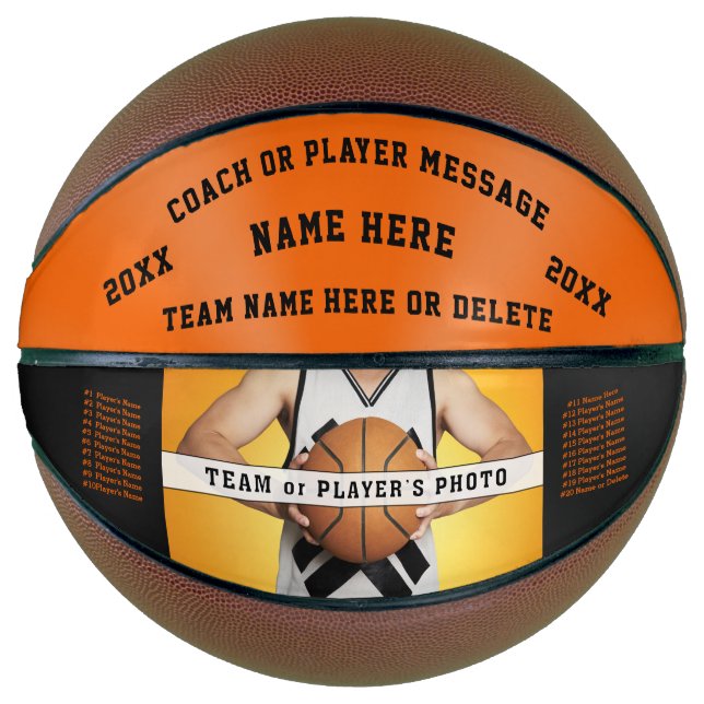 Balón De Baloncesto Naranja y negro, personalizado, fotobaloncesto (Anverso)