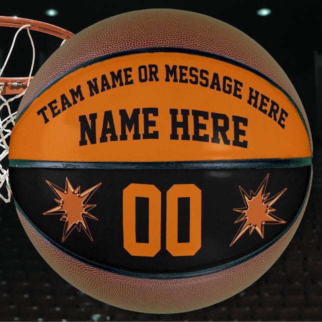Balón De Baloncesto Naranja y Personalizado negro Baloncesto de tamaño (Christmas gift for a basketball player. Personalized basketball gifts for seniors. Orange and Black.)