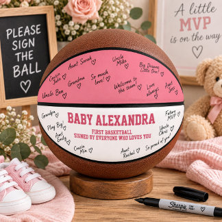 Balón De Baloncesto Niñas rosadas Fiesta de Bebé Autógrafos Primero