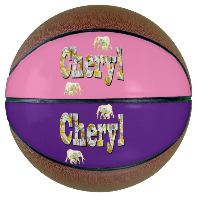Balón De Baloncesto Nombre De Cheryl Con Elefantes, Baloncesto (Anverso)