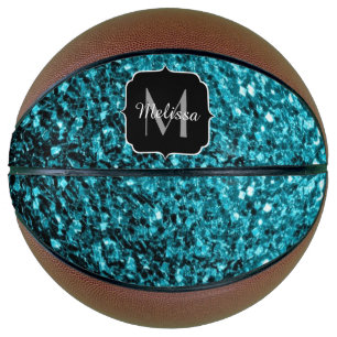 Balón De Baloncesto Nombre de monograma con destellos de purpurina azu