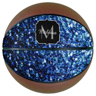 Balón De Baloncesto Nombre de monograma de brillo falso azul oscuro