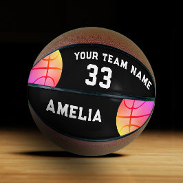 Balón De Baloncesto Nombre del jugador de baloncesto rosa chica número
