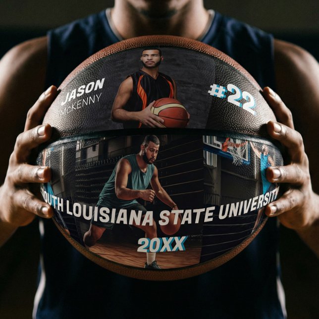Balón De Baloncesto Nombre del jugador Personalizado deportivo y Colla (Sporty Custom Player Name Number Photo Collage Basketball)
