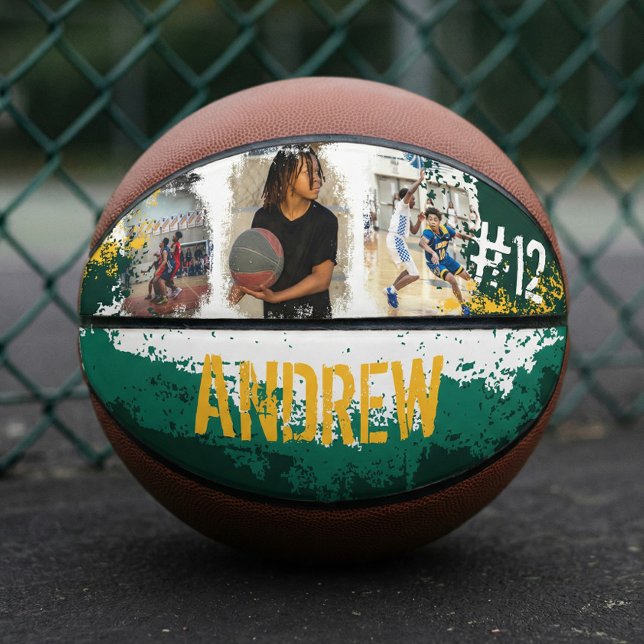 Balón De Baloncesto Nombre del jugador Personalizado deportivo y Colla (Sporty Custom Player Name & Number 3 Photo Collage Basketball)