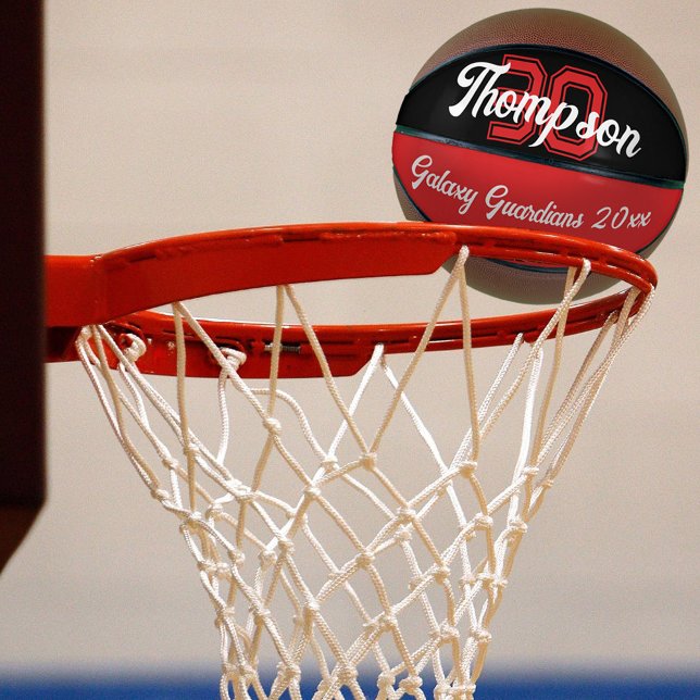 Balón De Baloncesto Nombre del monograma inicial o número equipo rojo  (Subido por el creador)