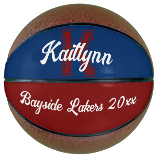 Balón De Baloncesto Nombre del monograma, marrón azul marino inicial y