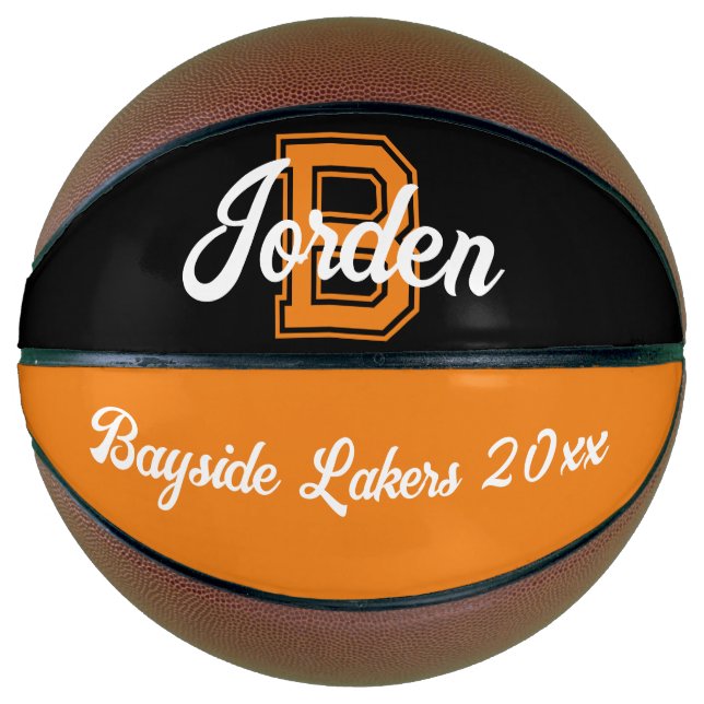 Balón De Baloncesto Nombre del monograma, naranja inicial y negro del  (Anverso)