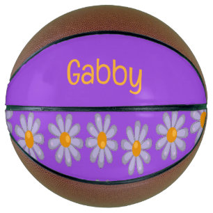 Balón De Baloncesto Nombre personalizado flores azules en violeta